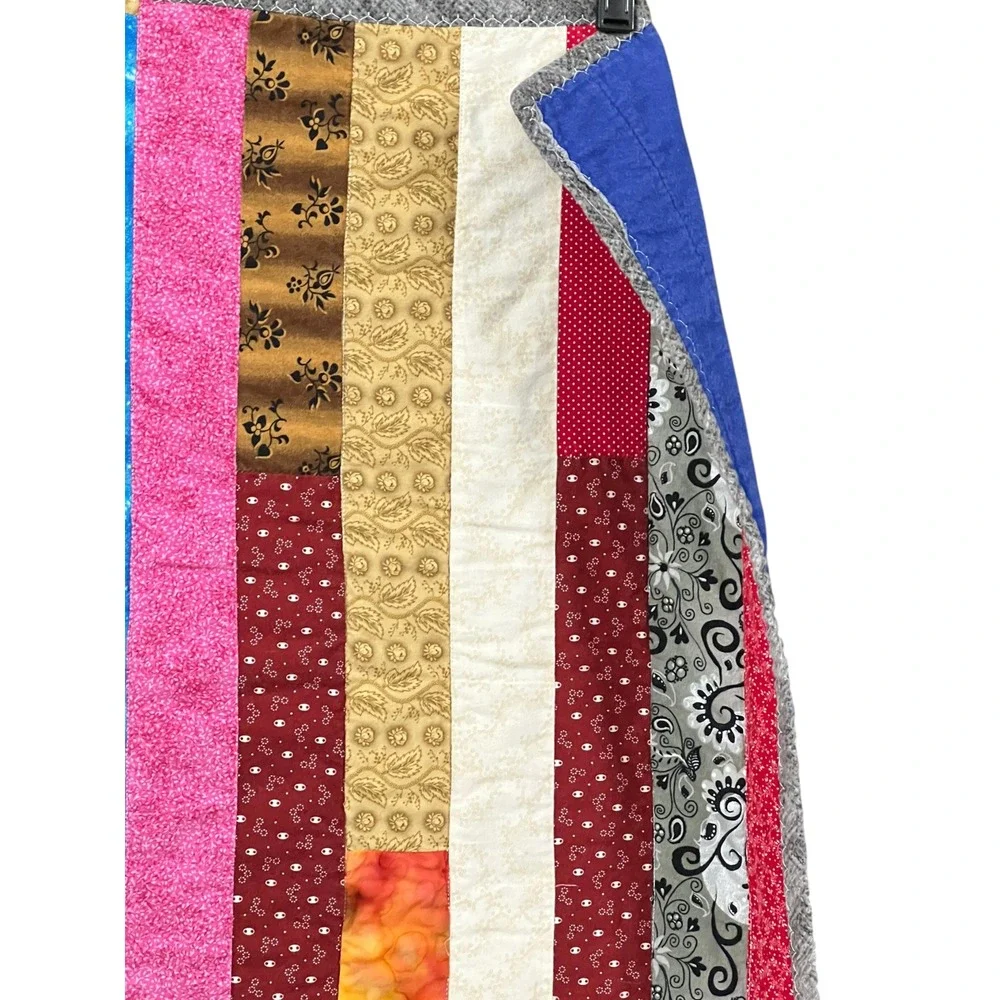 Vintage Handmade Strip Quilt 40x44 Lap Quilt Wall Hanging Colorful Throw